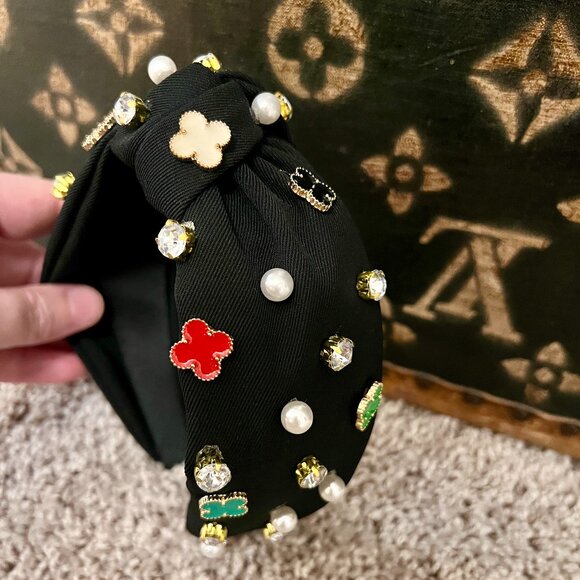 Alhambra Black Clover Jeweled Headband, NEW - Picture 2 of 4